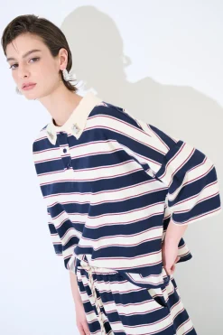 Discount KIKISIX POLO MANICA 3/4 RIGA BLU