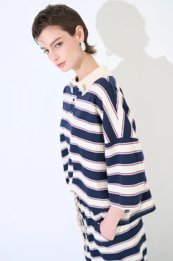 Discount KIKISIX POLO MANICA 3/4 RIGA BLU