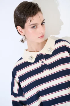 Discount KIKISIX POLO MANICA 3/4 RIGA BLU