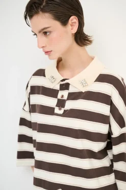 New KIKISIX POLO MANICA 3/4 RIGA MORO