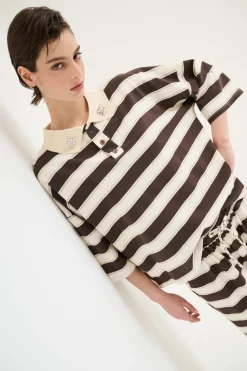 New KIKISIX POLO MANICA 3/4 RIGA MORO