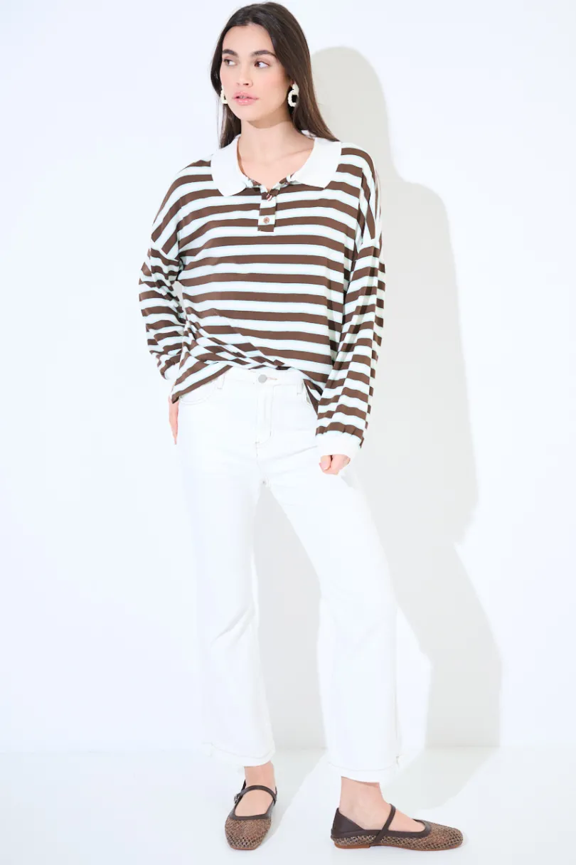 Clearance KIKISIX POLO OVER RIGA CON MANICA COSTINA MORO