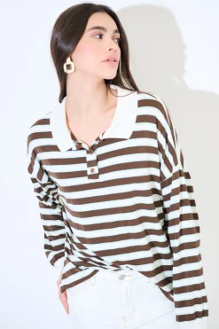 Clearance KIKISIX POLO OVER RIGA CON MANICA COSTINA MORO