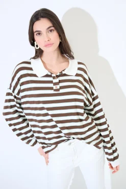 Clearance KIKISIX POLO OVER RIGA CON MANICA COSTINA MORO