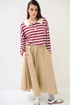 Discount KIKISIX POLO OVER RIGA CON MANICA COSTINA VINO