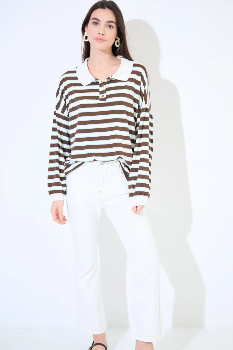 Clearance KIKISIX POLO OVER RIGA CON MANICA COSTINA MORO