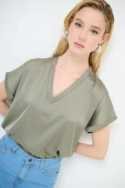 Best KIKISIX TOP SCOLLO V OVER SENZAGIRO MANICA RASO ARMY