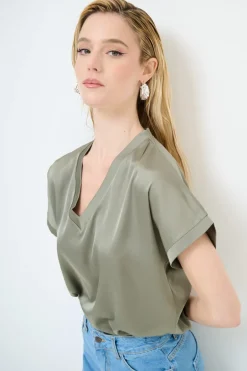 Best KIKISIX TOP SCOLLO V OVER SENZAGIRO MANICA RASO ARMY