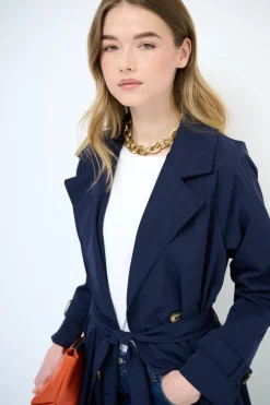 Online KIKISIX TRENCH CLASSICO CON CINTURA E FODERA RIGA BLU