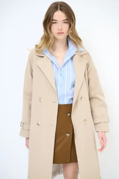 New KIKISIX TRENCH CLASSICO CON CINTURA E FODERA RIGA BEIGE