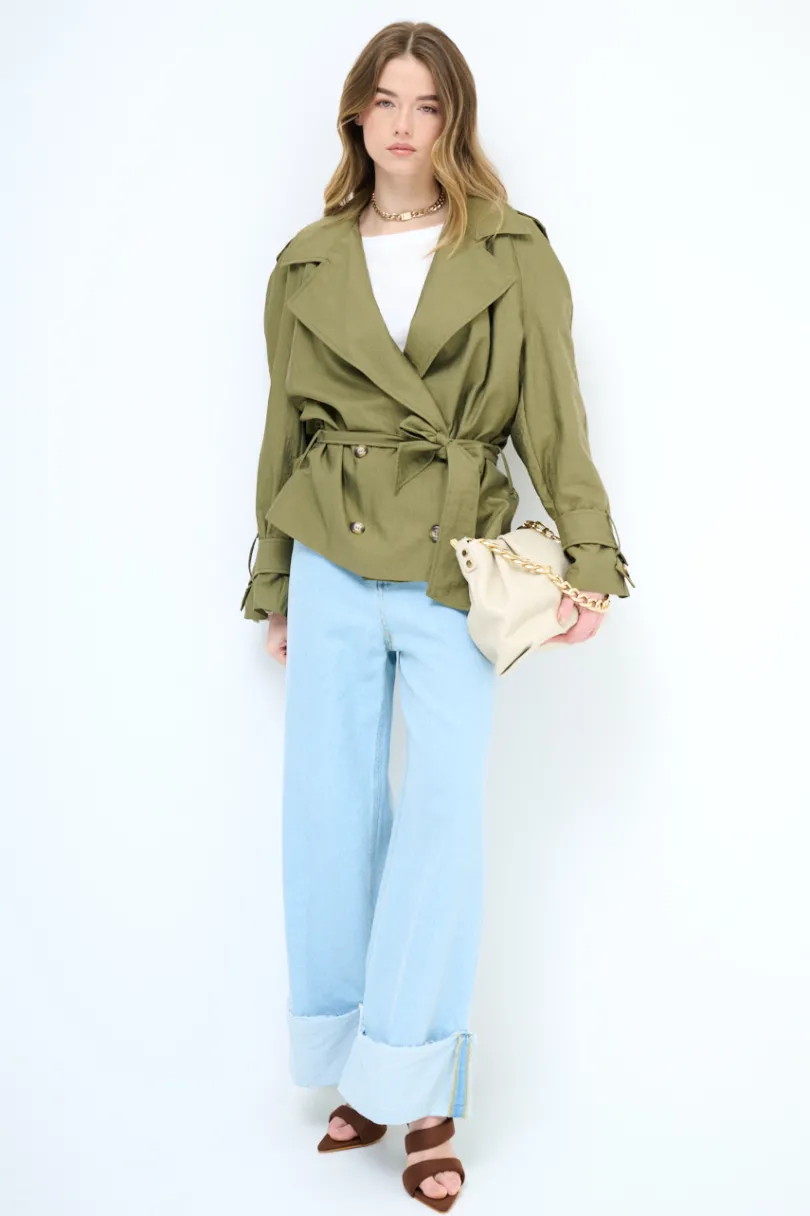 Best KIKISIX TRENCH CORTO OVERSIZE NYLON MOSSO ARMY