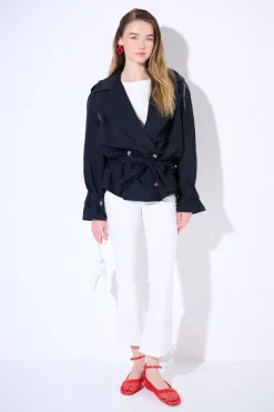 Online KIKISIX TRENCH CORTO OVERSIZE NYLON MOSSO NERO