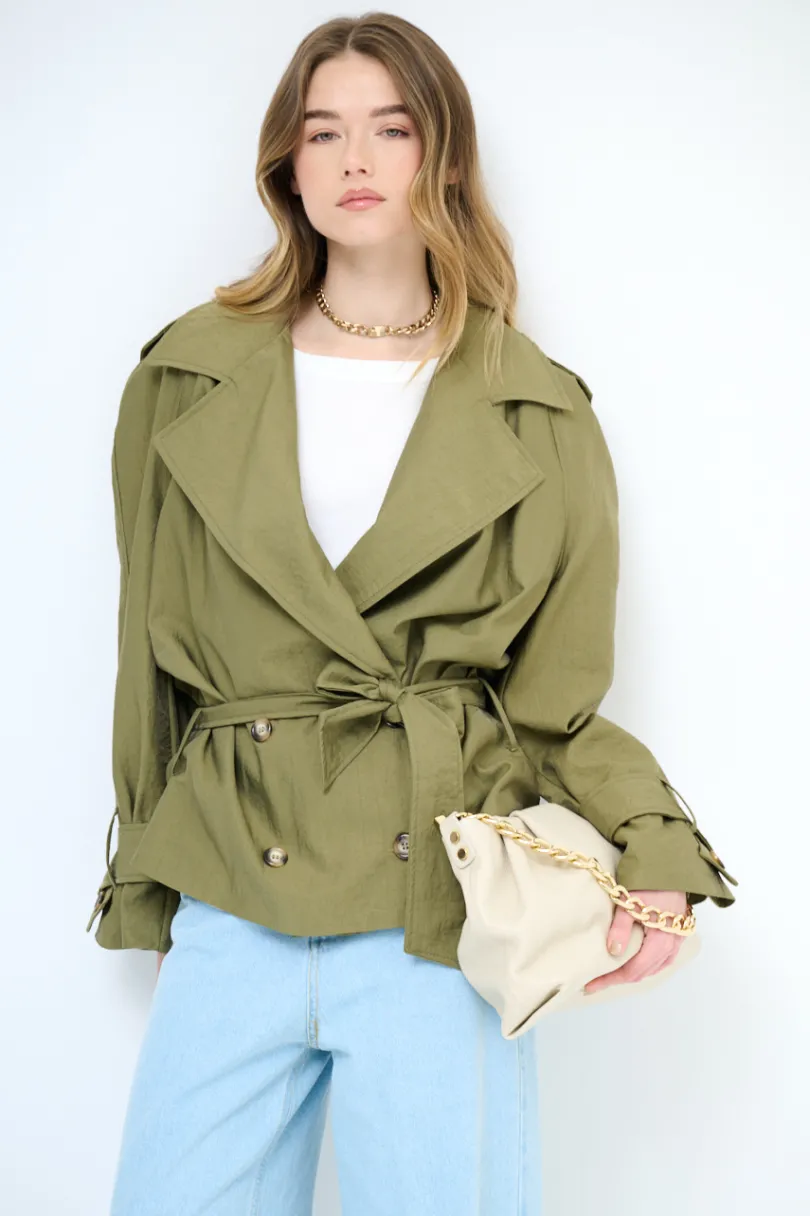 Best KIKISIX TRENCH CORTO OVERSIZE NYLON MOSSO ARMY