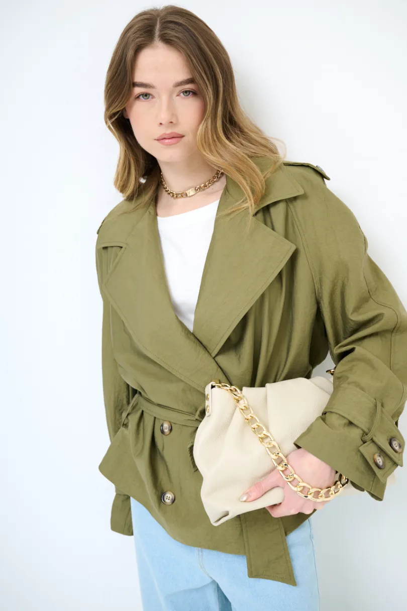 Best KIKISIX TRENCH CORTO OVERSIZE NYLON MOSSO ARMY