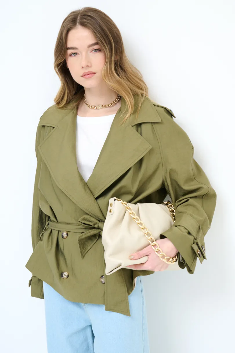 Best KIKISIX TRENCH CORTO OVERSIZE NYLON MOSSO ARMY