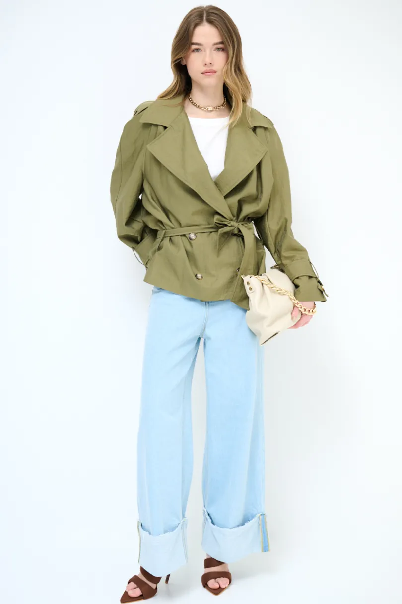 Best KIKISIX TRENCH CORTO OVERSIZE NYLON MOSSO ARMY