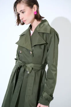 Outlet KIKISIX TRENCH LUNGO BOTTONI DT. VERDE MILITARE