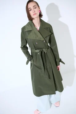Outlet KIKISIX TRENCH LUNGO BOTTONI DT. VERDE MILITARE