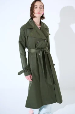 Outlet KIKISIX TRENCH LUNGO BOTTONI DT. VERDE MILITARE