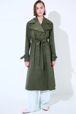 Outlet KIKISIX TRENCH LUNGO BOTTONI DT. VERDE MILITARE
