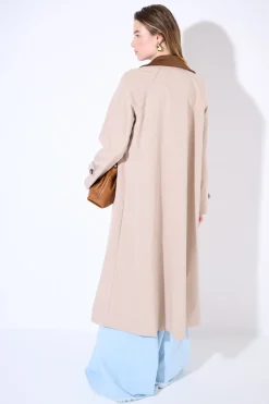 Hot KIKISIX TRENCH LUNGO OVERSIZE CON COLLETTO IN DAINETTO BEIGE/MORO