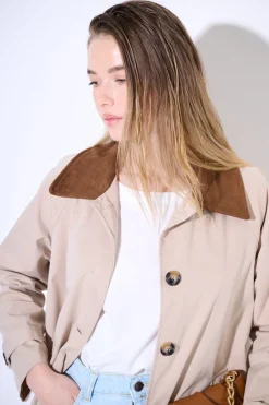 Hot KIKISIX TRENCH LUNGO OVERSIZE CON COLLETTO IN DAINETTO BEIGE/MORO