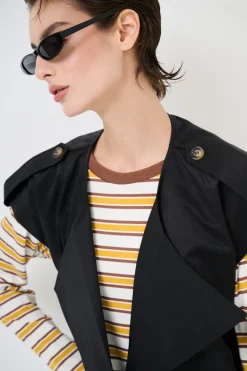 Fashion KIKISIX TRENCH LUNGO SMANICATO SENZA COLLO NERO