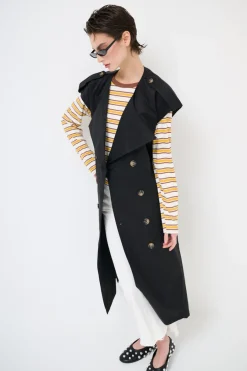Fashion KIKISIX TRENCH LUNGO SMANICATO SENZA COLLO NERO
