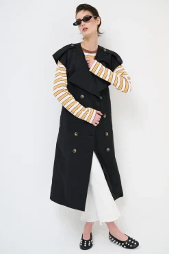 Fashion KIKISIX TRENCH LUNGO SMANICATO SENZA COLLO NERO