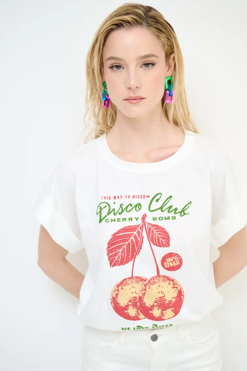 Outlet KIKISIX T-SHIRT CHERRY BOMB BIANCO