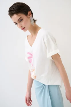 Outlet KIKISIX T-SHIRT COLLO A V PALMA BIANCO