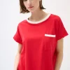 New KIKISIX T-SHIRT CON PROFILI COSTINA E TASCA ROSSO/PANNA