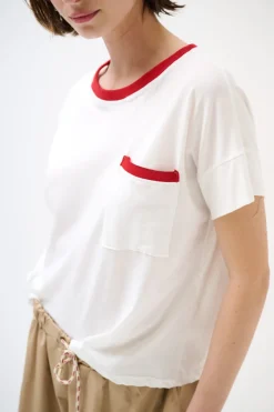 Best KIKISIX T-SHIRT CON PROFILI COSTINA E TASCA BIANCO/ROSSO