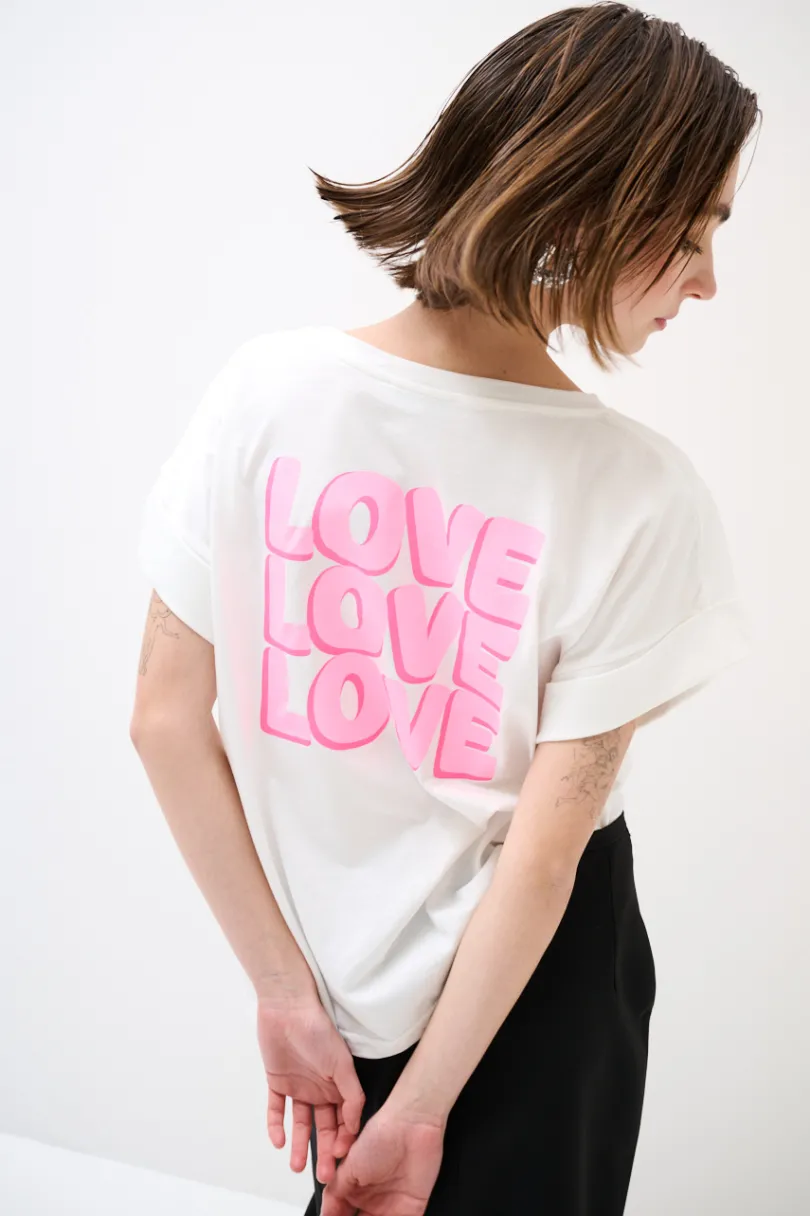 Outlet KIKISIX T-SHIRT DOPPIA STAMPA LOVE FUXIA