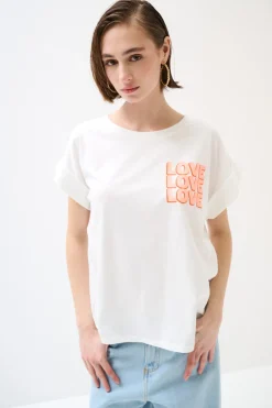 Online KIKISIX T-SHIRT DOPPIA STAMPA LOVE ARANCIO