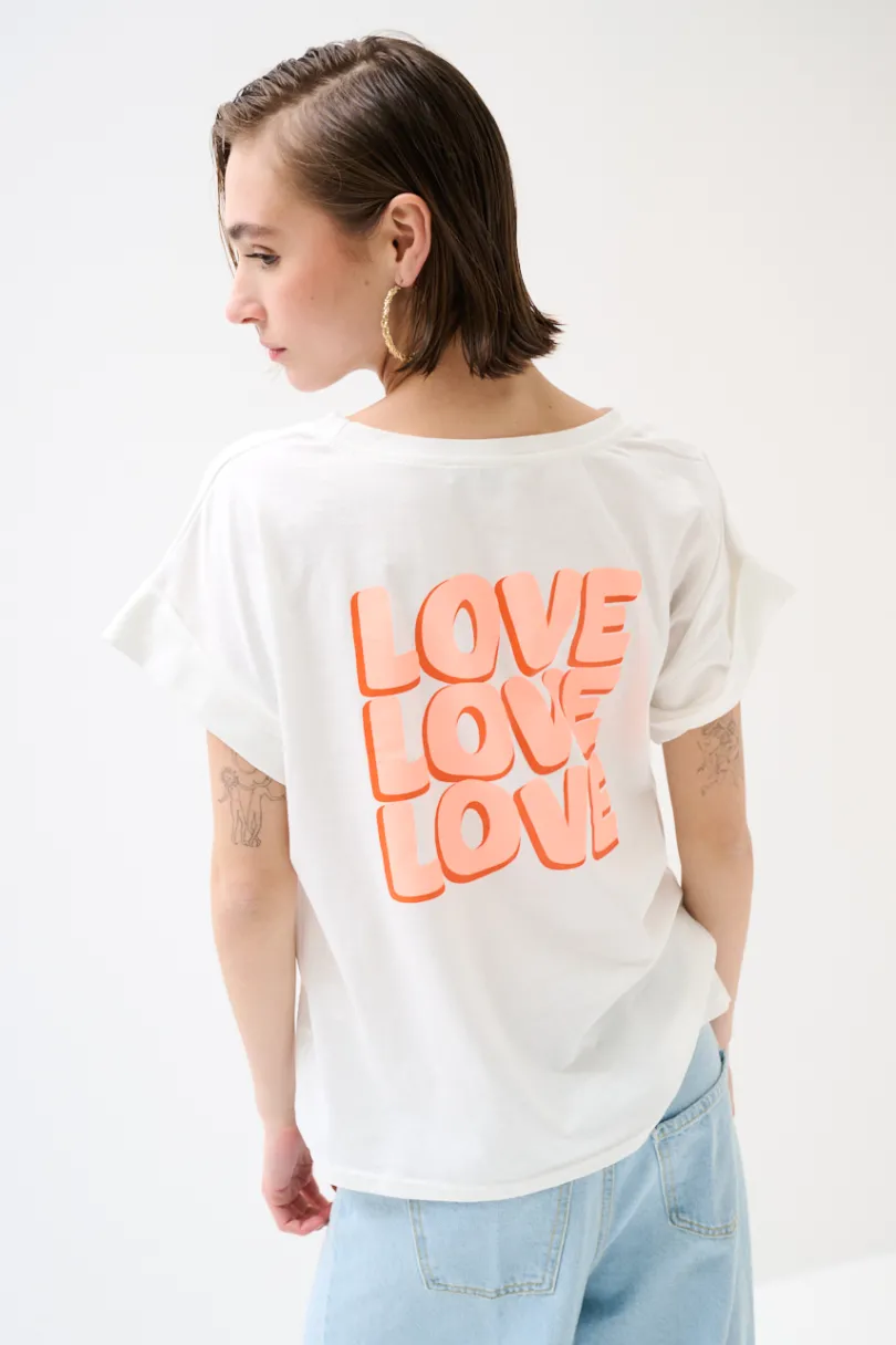 Online KIKISIX T-SHIRT DOPPIA STAMPA LOVE ARANCIO