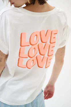 Online KIKISIX T-SHIRT DOPPIA STAMPA LOVE ARANCIO