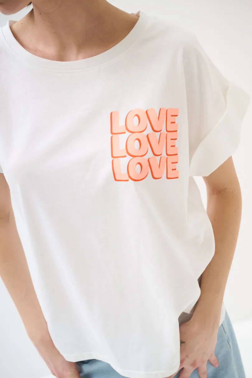 Online KIKISIX T-SHIRT DOPPIA STAMPA LOVE ARANCIO