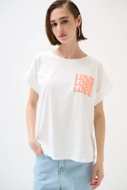 Online KIKISIX T-SHIRT DOPPIA STAMPA LOVE ARANCIO