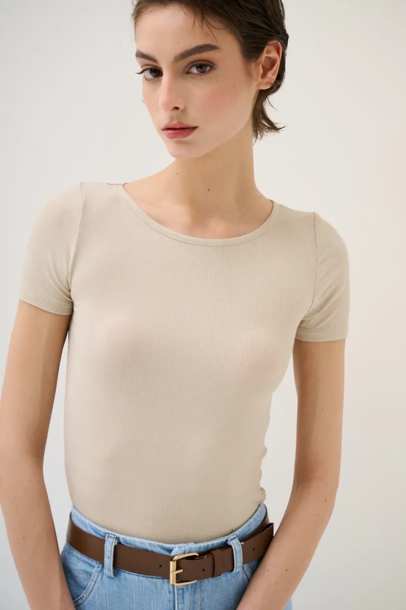 Discount KIKISIX T-SHIRT MANICA CORTA BASICO SETA BEIGE