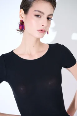 Best KIKISIX T-SHIRT MANICA CORTA BASICO SETA NERO