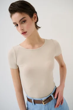 Discount KIKISIX T-SHIRT MANICA CORTA BASICO SETA BEIGE