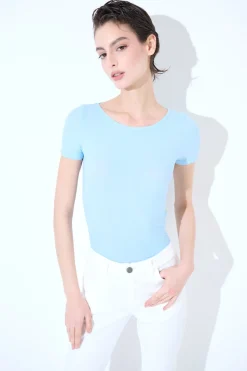 Fashion KIKISIX T-SHIRT MANICA CORTA BASICO SETA CELESTE