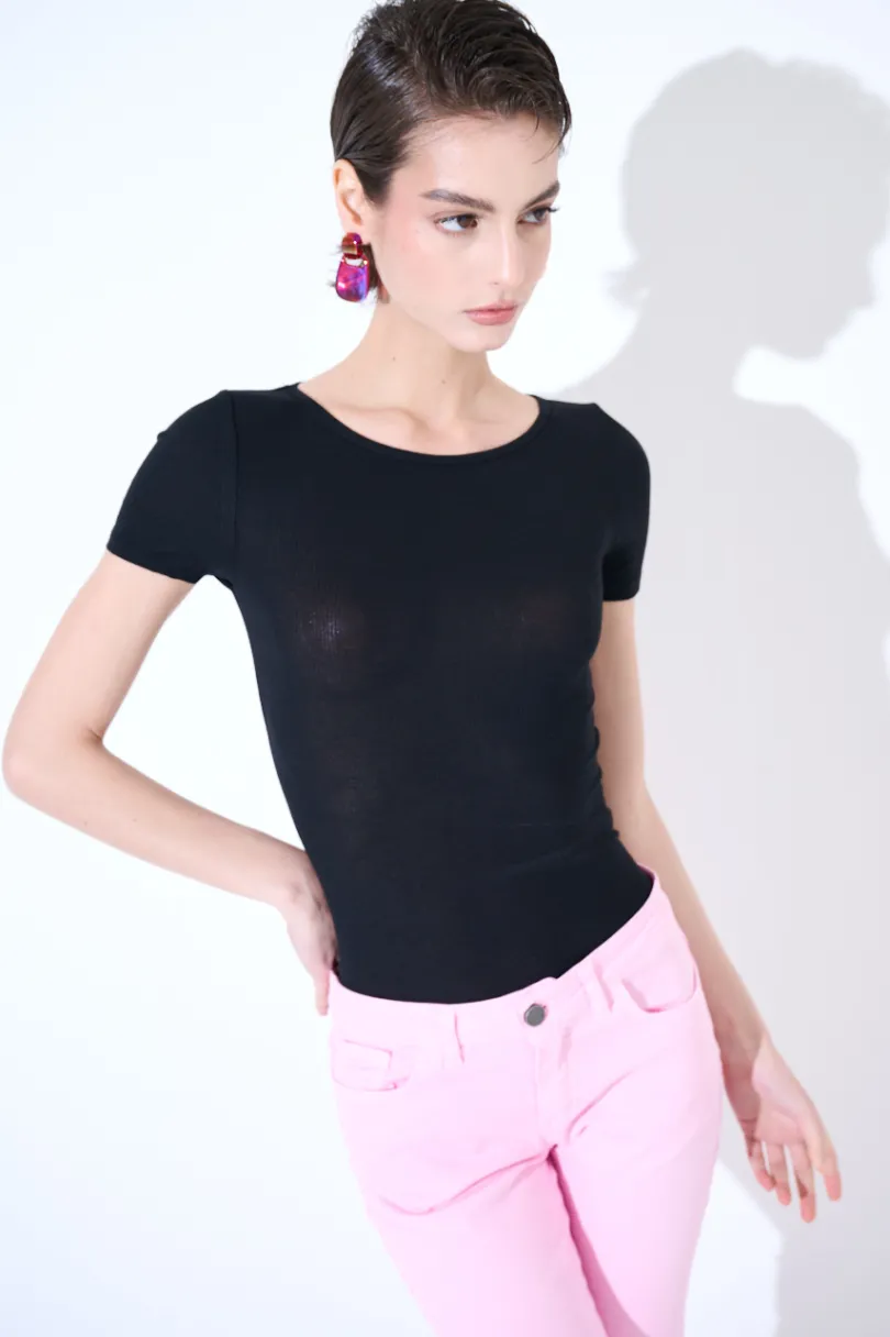 Best KIKISIX T-SHIRT MANICA CORTA BASICO SETA NERO