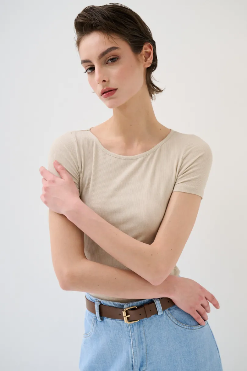 Discount KIKISIX T-SHIRT MANICA CORTA BASICO SETA BEIGE