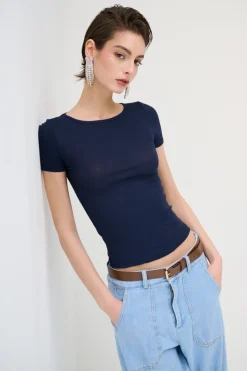 Clearance KIKISIX T-SHIRT MANICA CORTA BASICO SETA BLU