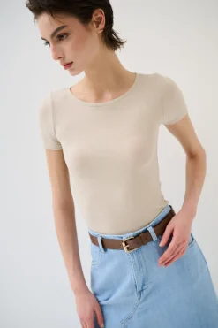 Discount KIKISIX T-SHIRT MANICA CORTA BASICO SETA BEIGE