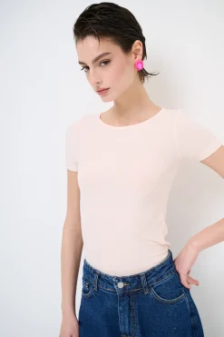 Outlet KIKISIX T-SHIRT MANICA CORTA BASICO SETA ROSA