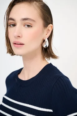 Online KIKISIX T-SHIRT MEZZA MANICA RIGA A COSTE BLU