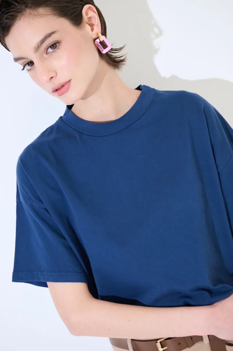 Best KIKISIX T-SHIRT OVER TINTO CAPO BLU